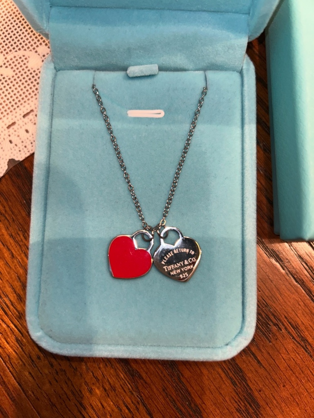 NWOT 925 Tiffany & Co. Heart Tag Necklace - Red and Silver - Picture 2 of 3